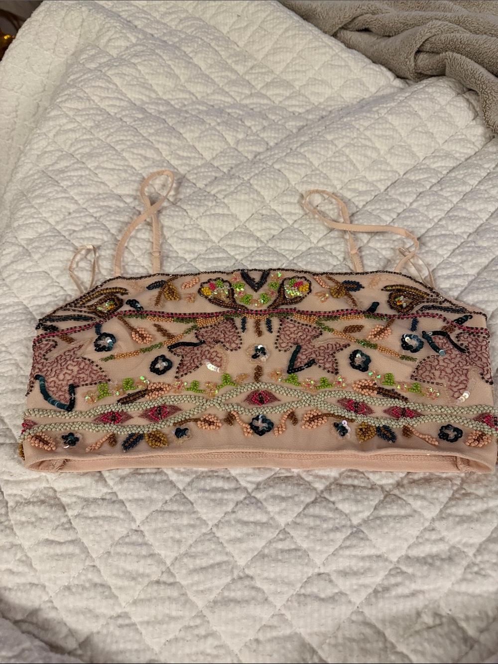 Zara NWT Size:S Embellished Blush Pink Beaded Crop Top - Women